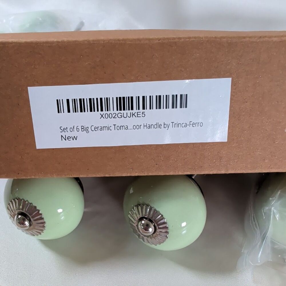 Trinca-Ferro Set of 6 Large Ceramic Tomato Drawer Knobs Mint Green New